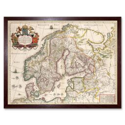 "Artery8 Wall Art Print Vintage Antique Map Scandinavia Norway Sweeden Finland Art Framed in Brown - Size: W12"" x H16""" - thumbnail 1