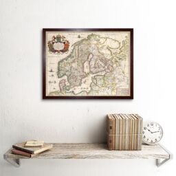 "Artery8 Wall Art Print Vintage Antique Map Scandinavia Norway Sweeden Finland Art Framed in Brown - Size: W12"" x H16""" - thumbnail 2