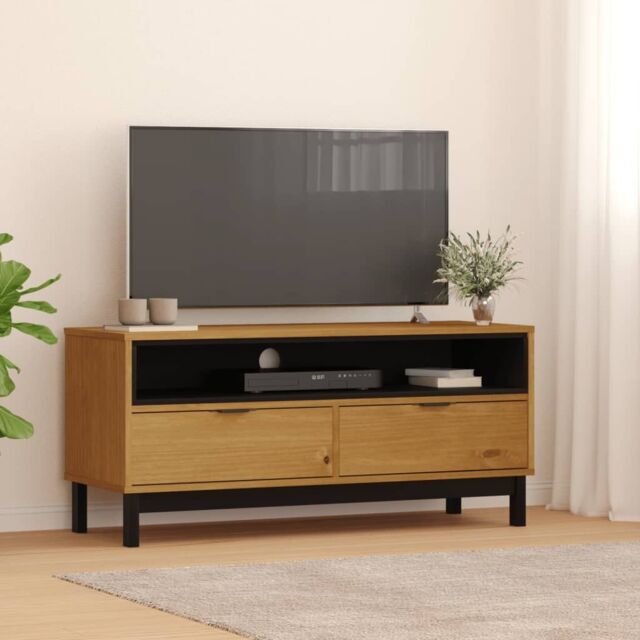 Berkfield Home TV Cabinet FLAM 110x40x50 cm Solid Wood Pine in Brown - Size: 110 x 40 x 50 cm - image 1