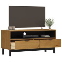 Berkfield Home TV Cabinet FLAM 110x40x50 cm Solid Wood Pine in Brown - Size: 110 x 40 x 50 cm - thumbnail 3