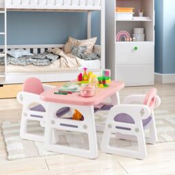 Costway 3 PCS Table & Chairs Set Toddler Activity Desk Set w/ Storage Rack in Pink - thumbnail 6