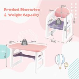 Costway 3 PCS Table & Chairs Set Toddler Activity Desk Set w/ Storage Rack in Pink - thumbnail 2