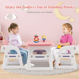 Costway 3 PCS Table & Chairs Set Toddler Activity Desk Set w/ Storage Rack in Pink - thumbnail 4