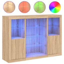 Berkfield Home Sideboards with LED Lights 3 pcs Sonoma Oak Engineered Wood in Brown - thumbnail 2