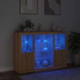 Berkfield Home Sideboards with LED Lights 3 pcs Sonoma Oak Engineered Wood in Brown - thumbnail 3