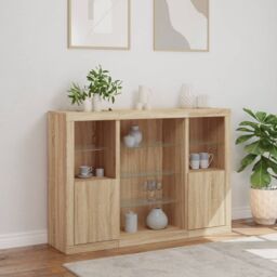 Berkfield Home Sideboards with LED Lights 3 pcs Sonoma Oak Engineered Wood in Brown - thumbnail 4