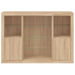 Berkfield Home Sideboards with LED Lights 3 pcs Sonoma Oak Engineered Wood in Brown - thumbnail 6