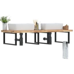 Berkfield Home Basin Shelf Wall Mounted Steel & Solid Wood Acacia in Brown