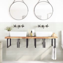 Berkfield Home Basin Shelf Wall Mounted Steel & Solid Wood Acacia in Brown - thumbnail 3