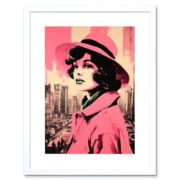"Artery8 Wall Art Print Retro Aesthetic Vintage Fashion Pink Cityscape Artwork Framed 9X7 Inch in White - Size: W7"" x H9""" - thumbnail 1