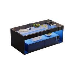 Merax High Gloss LED Coffee Table with Tempered Glass Top & 2 Drawers in Black - thumbnail 8