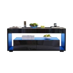 Merax High Gloss LED Coffee Table with Tempered Glass Top & 2 Drawers in Black - thumbnail 9