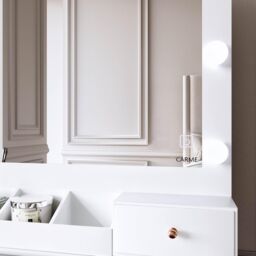 CARME HOME Taylor Dressing Table with Hollywood Mirror LED Lights Glass Tabletop Storage Stool Set in White - thumbnail 4