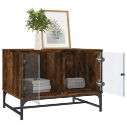 Berkfield Home Coffee Table with Glass Doors Smoked Oak 68.5x50x50 cm in Brown - thumbnail 4
