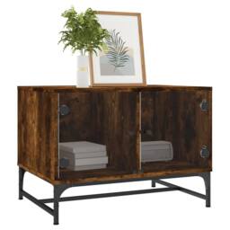 Berkfield Home Coffee Table with Glass Doors Smoked Oak 68.5x50x50 cm in Brown - thumbnail 3