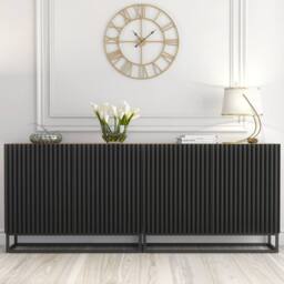 Creative Furniture Ripple Duo Sideboard 200cm - Oak & Black Fluted Doors in Dark Brown