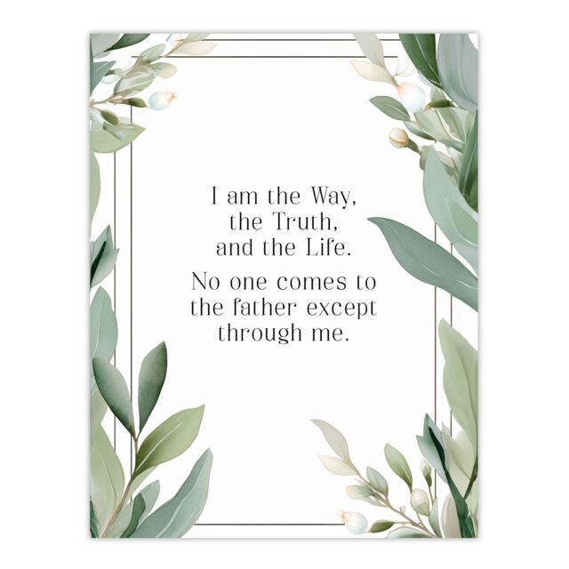 "Artery8 Wall Art Print The Way The Truth The Life Green Bible Quote New Testament Poster - Size: W24"" x H32""" - image 1