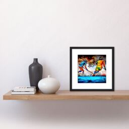 Artery8 Field Hockey Players Action Abstract Oil Painting Square Wooden Framed Wall Art Print Picture 8X8 Inch in Black - thumbnail 2