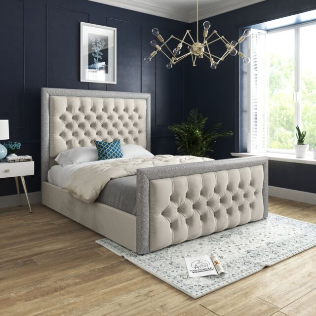 DS Living Cheltenham Glitter & Cream Velvet Upholstered Bed Frame - Size: Super King - image 1