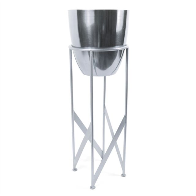 Leaf Metal Plant Stand Planter Silver 55cm Tall Design Premium Plant Pots Planters Botanik - image 1