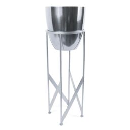 Leaf Metal Plant Stand Planter Silver 55cm Tall Design Premium Plant Pots Planters Botanik - thumbnail 1