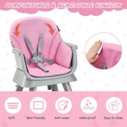 Costway 6-in-1 Baby High Chair Infant Feeding Chair Kids Stool with Removable Tray & Cushion in Pink - thumbnail 5