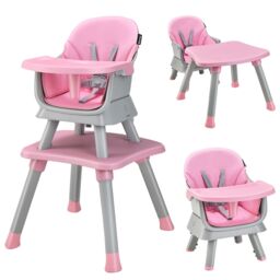 Costway 6-in-1 Baby High Chair Infant Feeding Chair Kids Stool with Removable Tray & Cushion in Pink
