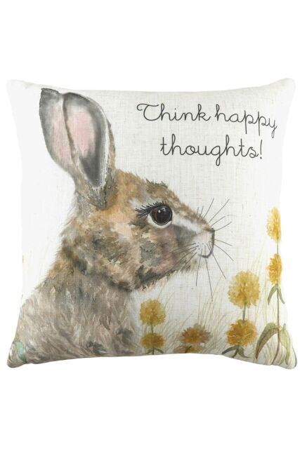 Evans Lichfield Woodland Hare Happy Thoughts Hand-Painted Printed Cushion - Size: 43 cm x 43 cm - image 1