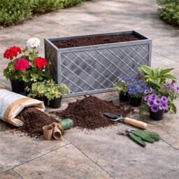 Nordara 2 Large Grey Planter Lattice Style Plastic Plant Pot 70cm - Size: 2.5kg - thumbnail 5
