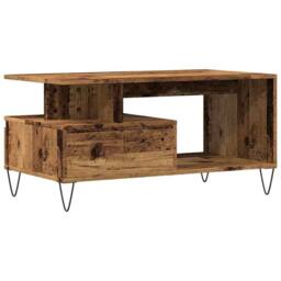 Berkfield Home Coffee Table Old Wood 90x49x45 cm Engineered Wood in Brown - Size: 90 x 49 x 45 cm - thumbnail 7