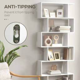 Havendro 6-Tier Wooden Modern S-Shaped Shelf Storage Unit Home Office White - thumbnail 3