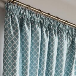 Luxury Living Modern Geometric Two-Tone Jacquard Lined Pencil Pleat Taped Curtains in Teal - Size: 168 cm width x 137 cm drop - thumbnail 2
