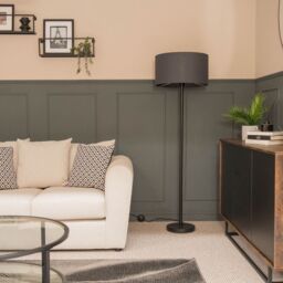 ValueLights Charlie Black Floor Lamp with Large Charcoal Shade - thumbnail 1
