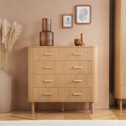 Birlea 5 Oak Brown Drawer Wooden Fluted Chest Axel