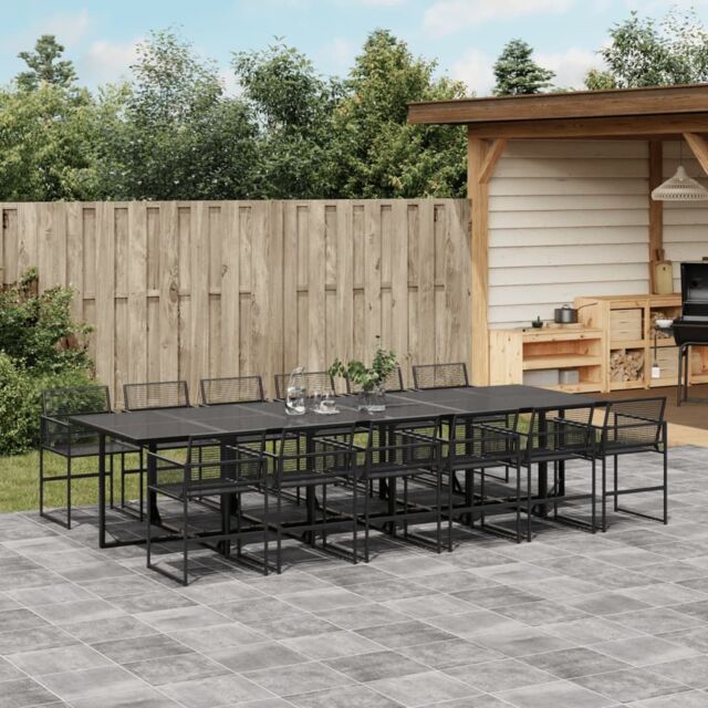 Berkfield Home 13 Piece Garden Dining Set Black Poly Rattan - image 1