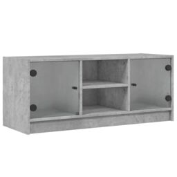 Berkfield Home TV Cabinet with Glass Doors Concrete Grey 102x37x42 cm - Size: 102 x 37 x 42 cm - thumbnail 2