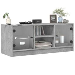 Berkfield Home TV Cabinet with Glass Doors Concrete Grey 102x37x42 cm - Size: 102 x 37 x 42 cm - thumbnail 4