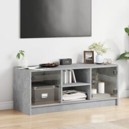 Berkfield Home TV Cabinet with Glass Doors Concrete Grey 102x37x42 cm - Size: 102 x 37 x 42 cm - thumbnail 3