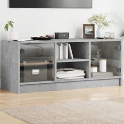 Berkfield Home TV Cabinet with Glass Doors Concrete Grey 102x37x42 cm - Size: 102 x 37 x 42 cm