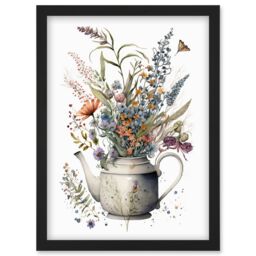 Artery8 Spring Wildflower Bouquet in White Ceramic Teapot Artwork Framed Wall Art Print A4 in Black - thumbnail 1