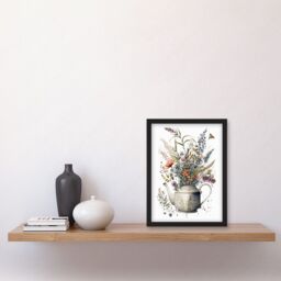 Artery8 Spring Wildflower Bouquet in White Ceramic Teapot Artwork Framed Wall Art Print A4 in Black - thumbnail 2