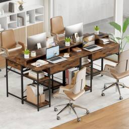 Costway Wooden Computer Desk Home Office PC Workstation Study Desk w/ Shelf in Brown - thumbnail 9