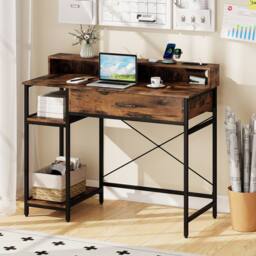 Costway Wooden Computer Desk Home Office PC Workstation Study Desk w/ Shelf in Brown - thumbnail 1