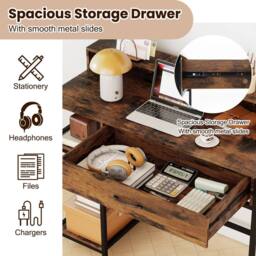 Costway Wooden Computer Desk Home Office PC Workstation Study Desk w/ Shelf in Brown - thumbnail 4