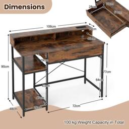 Costway Wooden Computer Desk Home Office PC Workstation Study Desk w/ Shelf in Brown - thumbnail 2