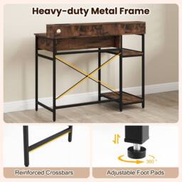Costway Wooden Computer Desk Home Office PC Workstation Study Desk w/ Shelf in Brown - thumbnail 6
