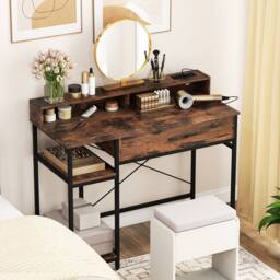 Costway Wooden Computer Desk Home Office PC Workstation Study Desk w/ Shelf in Brown - thumbnail 8