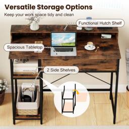 Costway Wooden Computer Desk Home Office PC Workstation Study Desk w/ Shelf in Brown - thumbnail 5