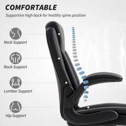 HOMCOM PU Leather Office Desk Chair with Thick Cushion in Black - thumbnail 6
