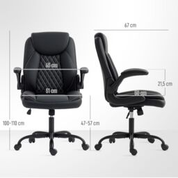 HOMCOM PU Leather Office Desk Chair with Thick Cushion in Black - thumbnail 3